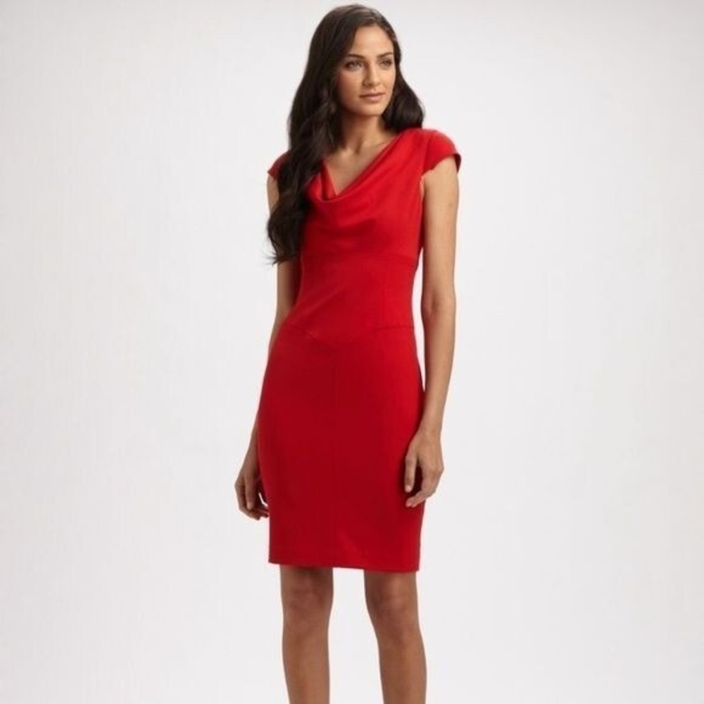 Black Halo || Gretchen Cowl‎ Neck Cap Sleeve Pencil Dress Red 10